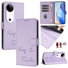 Per vivo S19 Smile Embossing RFID Custodia in pelle per telefono (viola chiaro)