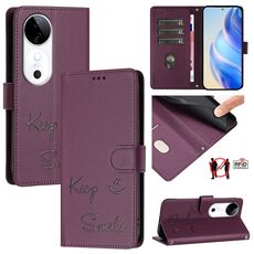 Per vivo S19 Smile Embossing Custodia in pelle RFID per telefono (viola)