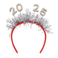2025 Fascia per capelli per decorazioni per feste di Natale digitali Centro commerciale Bar Evento di Capodanno Copricapo (argento)