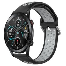 Per Honor Magic Watch2 42mm 20mm Cinturino sportivo in silicone traspirante traforato (nero + grigio)