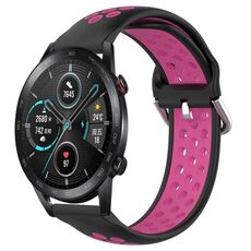 Per Honor Magic Watch2 42mm 20mm Cinturino sportivo in silicone traspirante traforato (nero + rosa rossa)