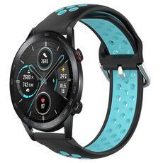 Per Honor Magic Watch2 42mm 20mm Cinturino sportivo in silicone traspirante traforato (nero + blu)