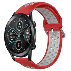 Per Honor Magic Watch2 42mm 20mm Cinturino sportivo in silicone traspirante traforato (rosso + grigio)
