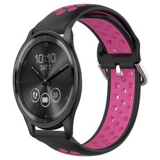 Per Garmin Vivomove Trend 20mm Cinturino in silicone sportivo traforato traspirante (nero + rosa rossa)