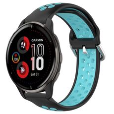 Per Garmin Venu 2 Plus 20mm Cinturino sportivo in silicone traspirante traforato (nero + blu)