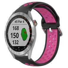 Per Garmin Approach S40 Cinturino sportivo in silicone traspirante traforato da 20 mm (nero + rosa rossa)