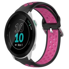 Per Garmin Forerunner 55 20mm Cinturino sportivo in silicone traspirante traforato (nero + rosa rossa)