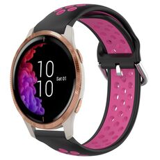 Per Garmin Venu 20mm cinturino in silicone sportivo traspirante traforato (nero + rosa rossa)