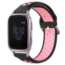 Per Garmin Venu SQ 20mm Cinturino sportivo in silicone traspirante traforato (nero + rosa)