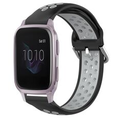 Per Garmin Venu SQ 20mm Cinturino sportivo in silicone traspirante traforato (nero + grigio)
