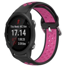 Per Garmin Forerunner 245 20mm Cinturino sportivo in silicone traspirante traforato (nero + rosa rossa)