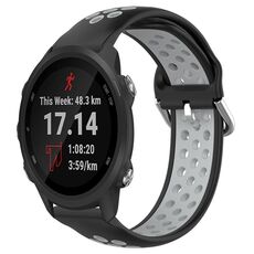 Per Garmin Forerunner 245 Music Cinturino sportivo in silicone traspirante perforato da 20 mm (nero + grigio)
