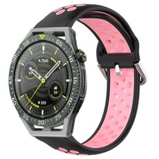 Per Huawei Watch GT3 SE 22mm Cinturino in silicone sportivo traforato traspirante (nero + rosa)