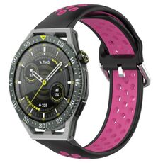 Per Huawei Watch GT3 SE 22mm Cinturino in silicone sportivo traforato traspirante (nero + rosa rossa)