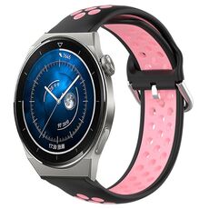 Per Huawei Watch GT3 Pro 46mm 22mm Cinturino in silicone sportivo traspirante traforato (nero + rosa)
