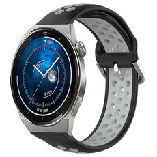 Per Huawei Watch GT3 Pro 46mm 22mm Cinturino in silicone sportivo traforato traspirante (nero + grigio)