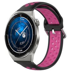 Per Huawei Watch GT3 Pro 46mm 22mm Cinturino in silicone sportivo traforato traspirante (nero + rosa rossa)