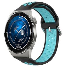 Per Huawei Watch GT3 Pro 46mm 22mm Cinturino sportivo in silicone traspirante traforato (nero + blu)