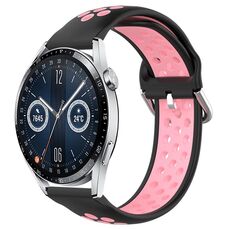 Per Huawei Watch GT3 46mm 22mm Cinturino in silicone sportivo traspirante traforato (nero + rosa)
