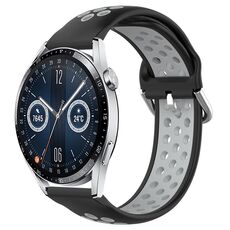 Per Huawei Watch GT3 46mm 22mm Cinturino in silicone sportivo traforato traspirante (nero + grigio)