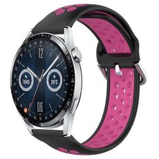 Per Huawei Watch GT3 46mm 22mm Cinturino in silicone sportivo traforato traspirante (nero + rosa rossa)