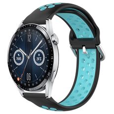 Per Huawei Watch GT3 46mm 22mm Cinturino in silicone sportivo traforato traspirante (nero + blu)