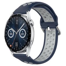 Per Huawei Watch GT3 46mm 22mm Cinturino sportivo in silicone traspirante traforato (blu notte + grigio)