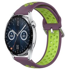 Per Huawei Watch GT3 46mm 22mm Cinturino in silicone sportivo traforato traspirante (viola + lime)