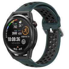 Per Huawei Watch GT Runner 22mm Cinturino in silicone sportivo traforato traspirante (verde oliva + nero)