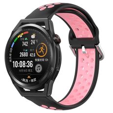 Per Huawei Watch GT Runner 22mm Cinturino in silicone sportivo traspirante traforato (nero + rosa)