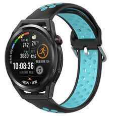 Per Huawei Watch GT Runner 22mm Cinturino in silicone sportivo traforato traspirante (nero + blu)
