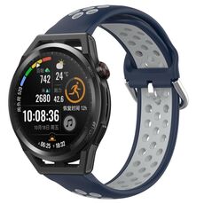 Per Huawei Watch GT Runner 22mm Cinturino in silicone sportivo traforato e traspirante (blu notte + grigio)