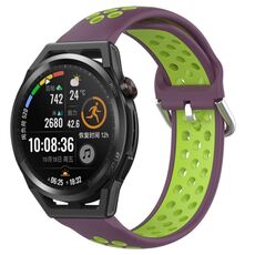 Per Huawei Watch GT Runner 22mm Cinturino in silicone sportivo traforato e traspirante (viola + lime)
