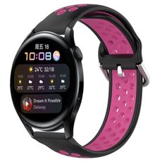 Per Huawei Watch 3 22mm Cinturino sportivo in silicone traspirante traforato (nero + rosa rossa)