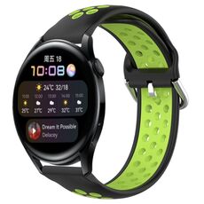 Per Huawei Watch 3 22mm Cinturino sportivo in silicone traspirante traforato (nero + lime)
