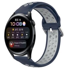 Per Huawei Watch 3 Cinturino sportivo in silicone traspirante traforato da 22 mm (blu notte + grigio)