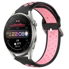Per Huawei Watch 3 Pro 22mm Cinturino in silicone sportivo traforato traspirante (nero + rosa)