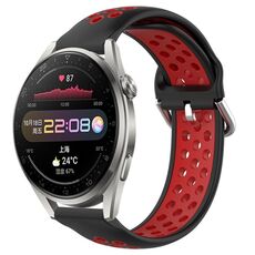 Per Huawei Watch 3 Pro 22mm Cinturino in silicone sportivo traforato traspirante (nero + rosso)