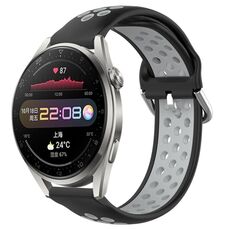 Per Huawei Watch 3 Pro 22mm Cinturino in silicone sportivo traforato traspirante (nero + grigio)