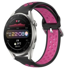 Per Huawei Watch 3 Pro 22mm Cinturino in silicone sportivo traforato traspirante (nero + rosa rossa)