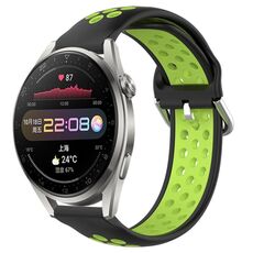Per Huawei Watch 3 Pro 22mm Cinturino in silicone sportivo traforato traspirante (nero + lime)