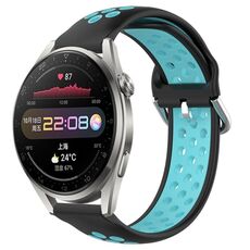 Per Huawei Watch 3 Pro 22mm Cinturino in silicone sportivo traforato traspirante (nero + blu)