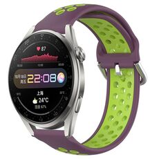 Per Huawei Watch 3 Pro 22mm Cinturino in silicone sportivo traforato traspirante (viola + lime)