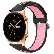 For Honor Watch GS 3 22mm Cinturino in silicone sportivo traforato traspirante (nero + rosa)