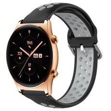 For Honor Watch GS 3 22mm Cinturino in silicone sportivo traforato traspirante (nero + grigio)