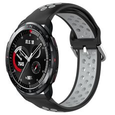 For Honor Watch GS Pro 22mm Cinturino in silicone sportivo traforato traspirante (nero + grigio)