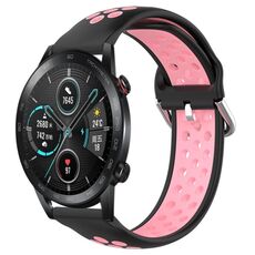 Per Honor Magic Watch 2 46mm 22mm Cinturino in silicone sportivo traforato traspirante (nero + rosa)