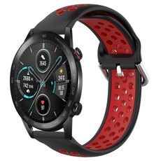 Per Honor Magic Watch 2 46mm 22mm Cinturino in silicone sportivo traforato traspirante (nero + rosso)