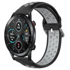 Per Honor Magic Watch 2 46mm 22mm Cinturino in silicone sportivo traforato traspirante (nero + grigio)