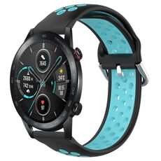Per Honor Magic Watch 2 46mm 22mm Cinturino in silicone sportivo traforato traspirante (nero + blu)